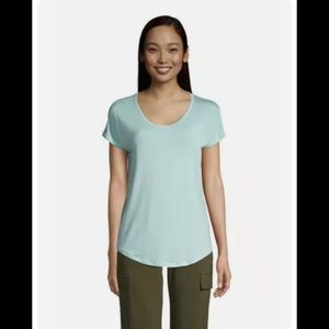 Lands' End Women's U-neck Jersey T-shirt Aqua Ice